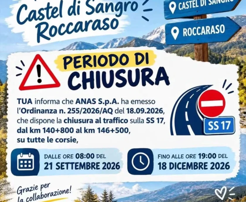 chiusura strada castel di sangro rocaraso